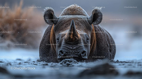 Majestatyczny Nosorożec w Naturalnym Środowisku - Zbliżenie