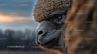Close-Up Portrait of a Camel in the Sunset