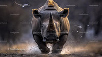 Majestic Rhinoceros Charging through the Dusty Savannah