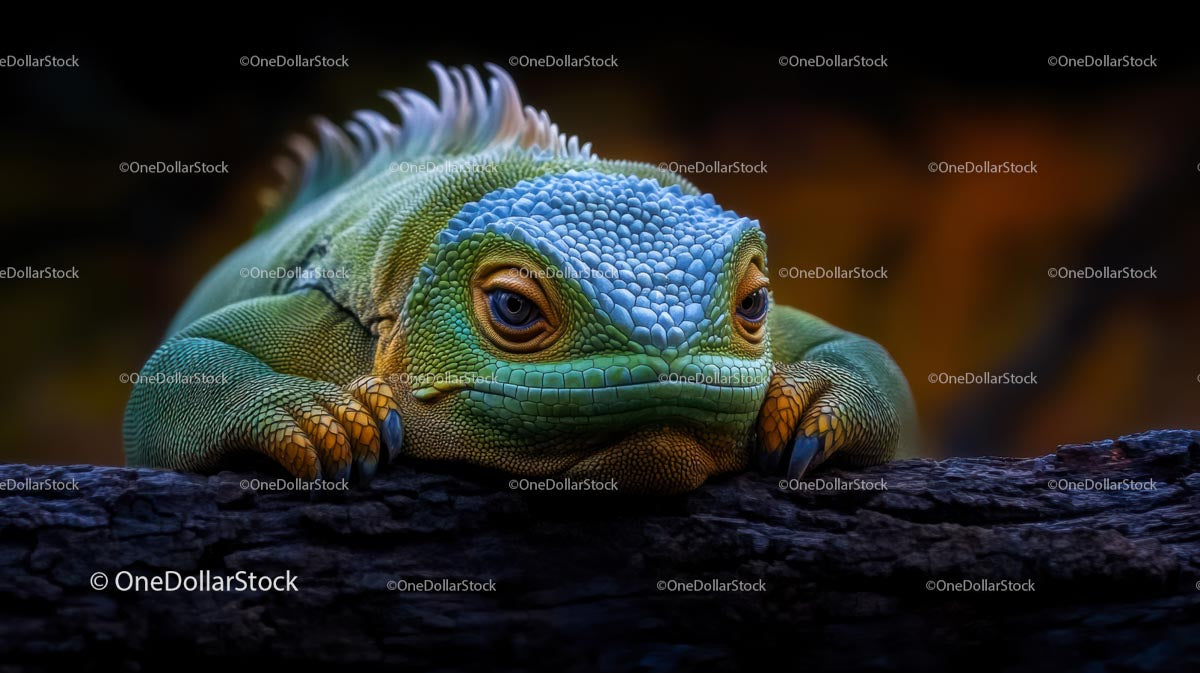 Żywa iguana odpoczywająca na gałęzi drzewa