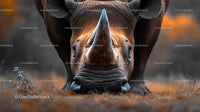 Close-Up of Rhino Grazing in Autumn Landscape