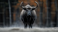 Majestic Bison Standing in the Misty Forest