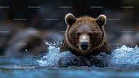 Majestic Brown Bear Charging Through Water