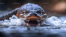 Intense Crocodile Emerging from Water with Open Jaws