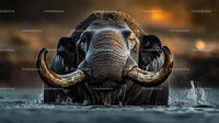 Majestic Elephant with Magnificent Tusks at Sunset