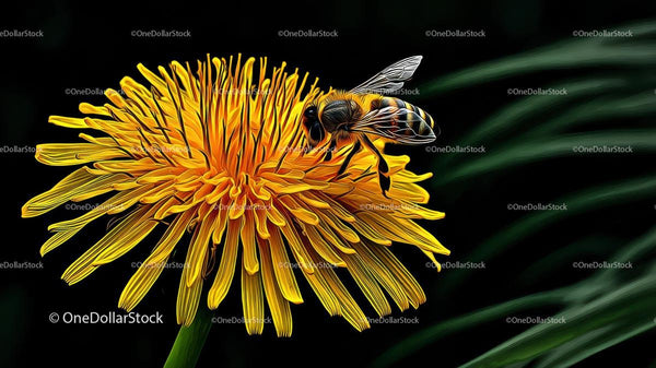 Honeybee Pollinating a Bright Yellow Dandelion