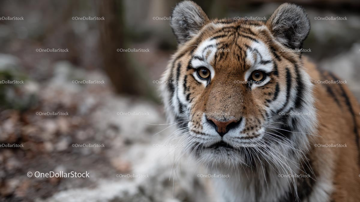 Portret majestatycznego tygrysa syberyjskiego w lesie z bliska