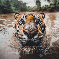 Majestic Tiger in Water Close-Up