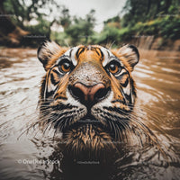 Bengal Tiger Peering Curiously from River Waters