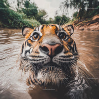 Close-Up of a Bengal Tiger in Water