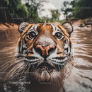 Bengal Tiger in Water Showing Intense Gaze