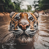Bengal Tiger in Water Showing Intense Gaze