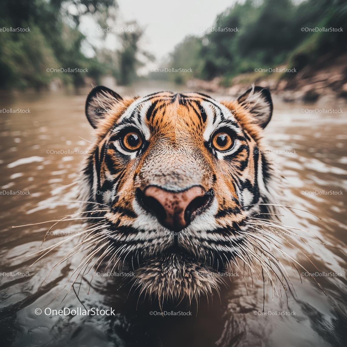 Close-Up of a Majestic Tiger in Water