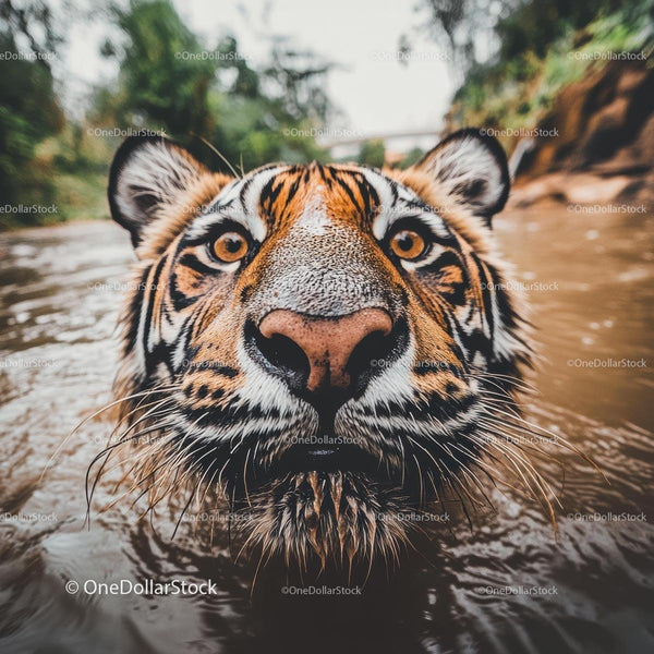 Close-up of a Bengal Tiger in a River