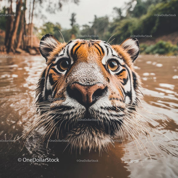Majestic Tiger in Water Close-Up
