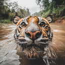 Bengal Tiger Emerges from Water with Intense Gaze