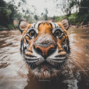 Close-Up of a Bengal Tiger in Water