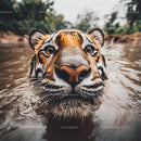 Close-Up of Majestic Tiger Swimming in Natural Habitat