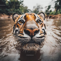 Close-Up of Majestic Tiger Swimming in Natural Habitat