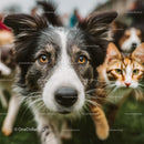 Close-Up of Curious Border Collie and Domestic Cat