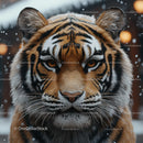 Majestic Tiger in Snowy Winter Scene Close-Up