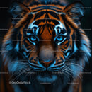 Fierce Tiger Staring with Intense Blue Eyes