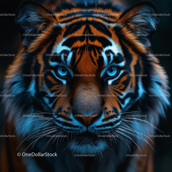 Fierce Tiger Staring with Intense Blue Eyes