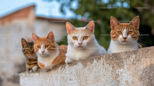 Ginger and White Cats Resting on a Wall