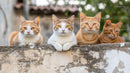Group of Ginger and White Cats Resting on Stone Wall