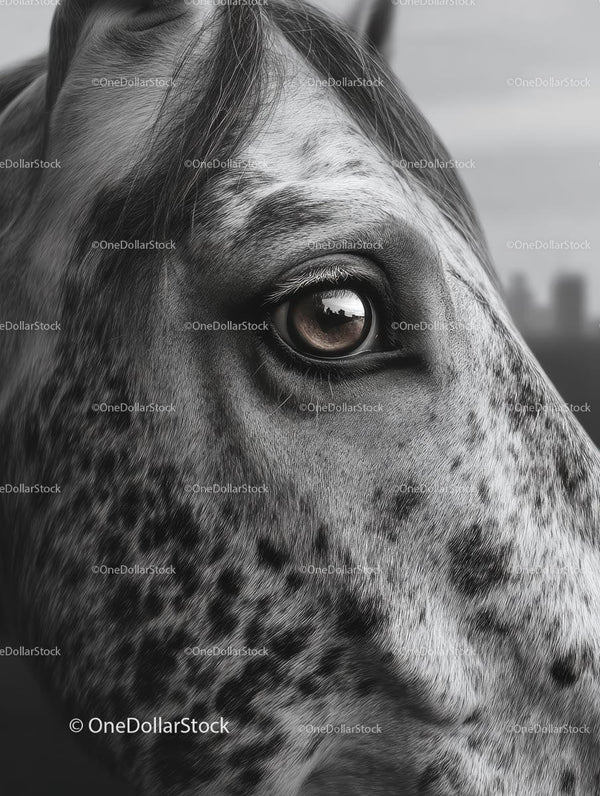 Close-Up of a Spotted Horse's Eye and Facial Detail