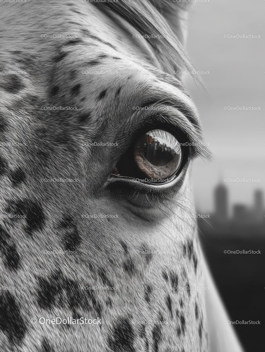 Close-Up of a Horse's Eye with Monochrome Detail