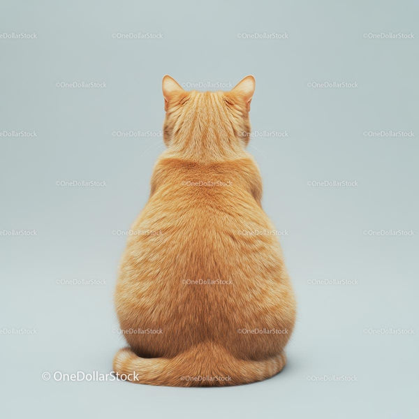 Ginger Cat Sitting with Fluffy Tail and Orange Fur