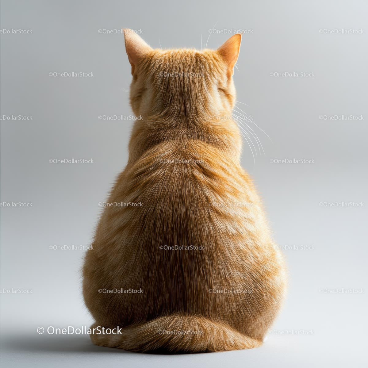 Ginger Cat Sitting in Studio with Fluffy Tail