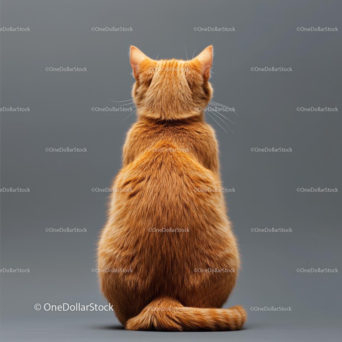 Ginger Cat Sitting on a Minimalist Gray Background