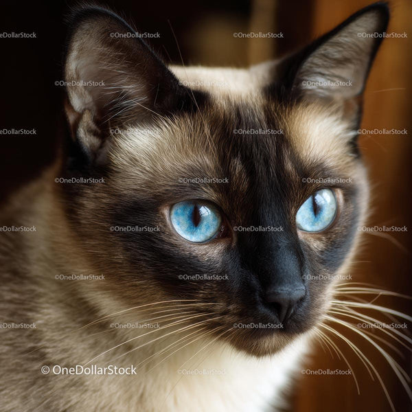 Calm Siamese Cat with Striking Blue Eyes Close-Up