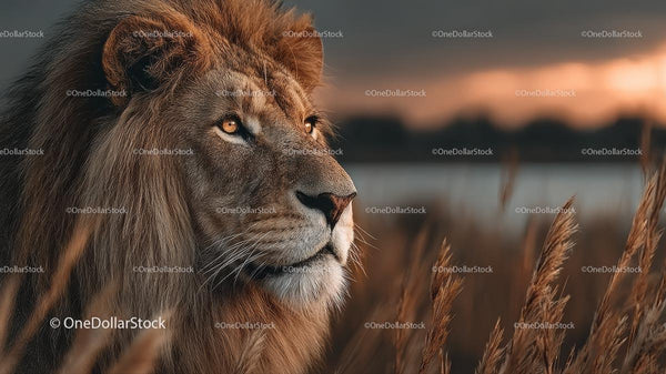 Majestic Lion in Golden Sunset on the Savanna