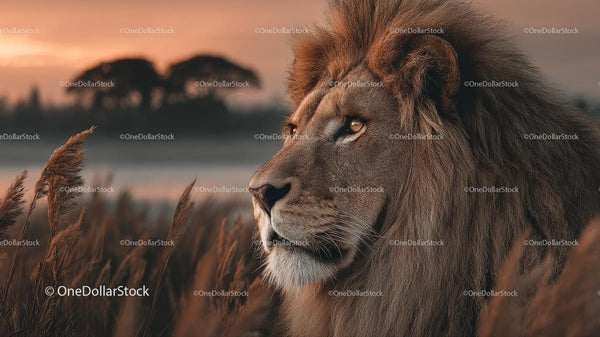 Majestic Lion in the Golden Hour Savanna