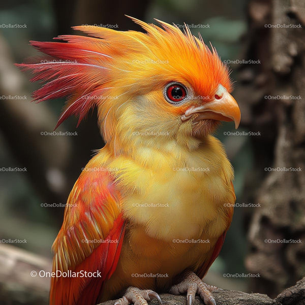 Vibrant Exotic Bird with Striking Yellow and Red Plumage