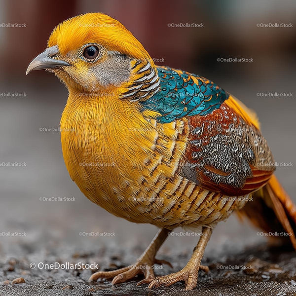Close-Up of Vibrant Golden Pheasant in Natural Habitat