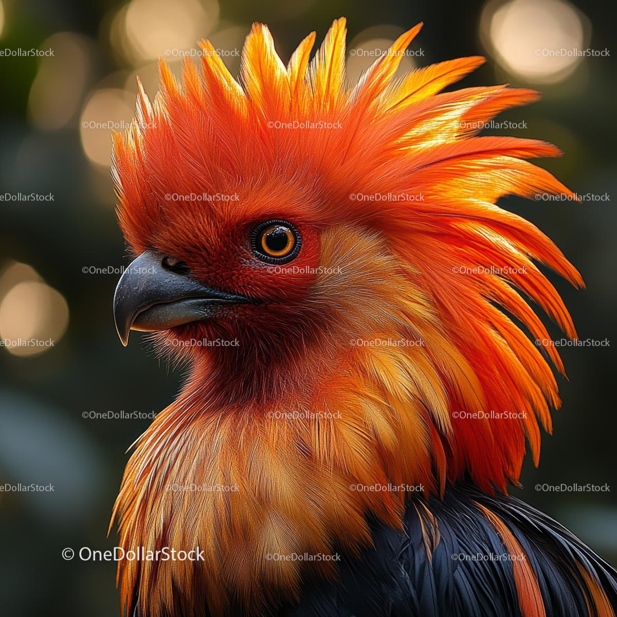 Crested Bird with Vibrant Orange Plumage in Natural Light