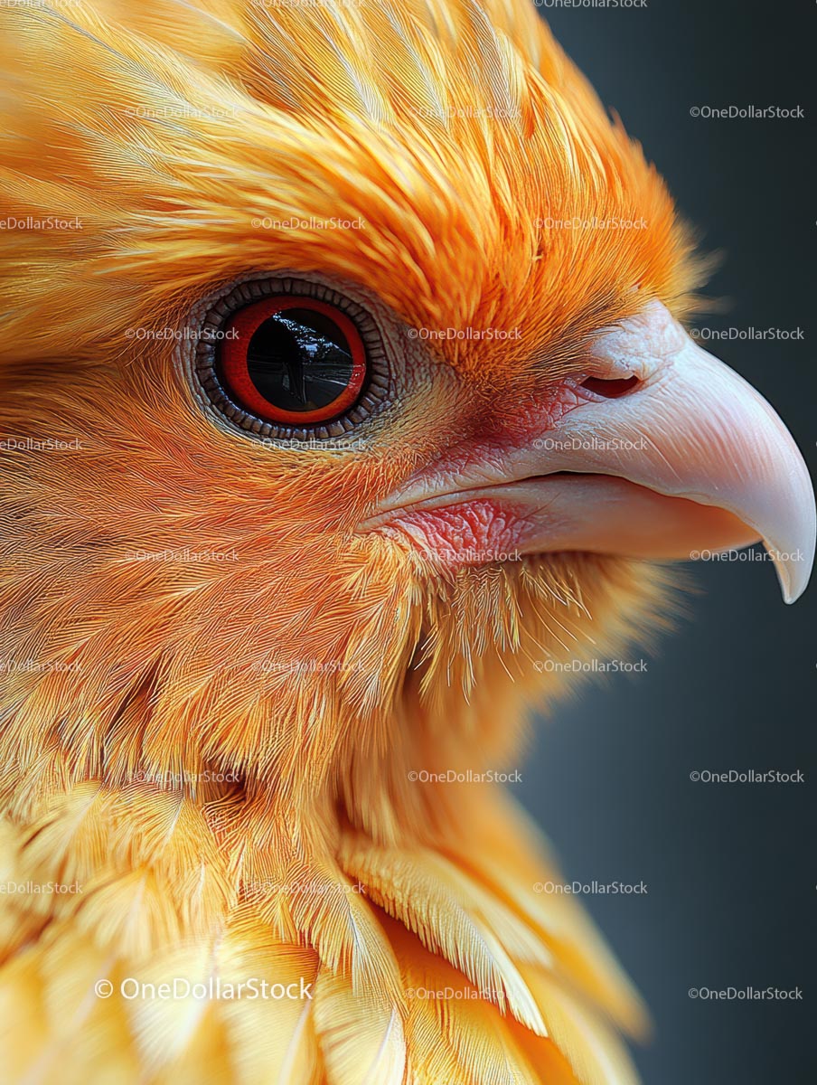 Close-Up Portrait of a Bright Orange Exotic Bird