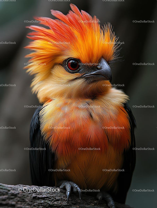 Vibrant Orange-Crested Bird in Natural Habitat