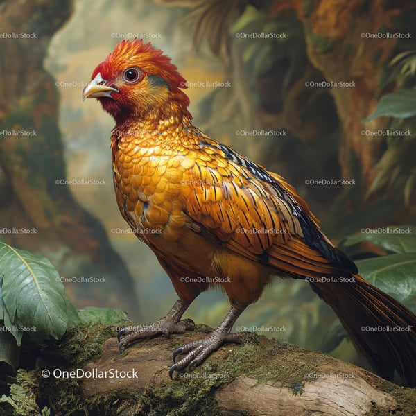 Golden Pheasant Perched in Lush Jungle Environment