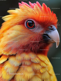 Close-up Portrait of a Vibrant Parrot with Orange Plumage