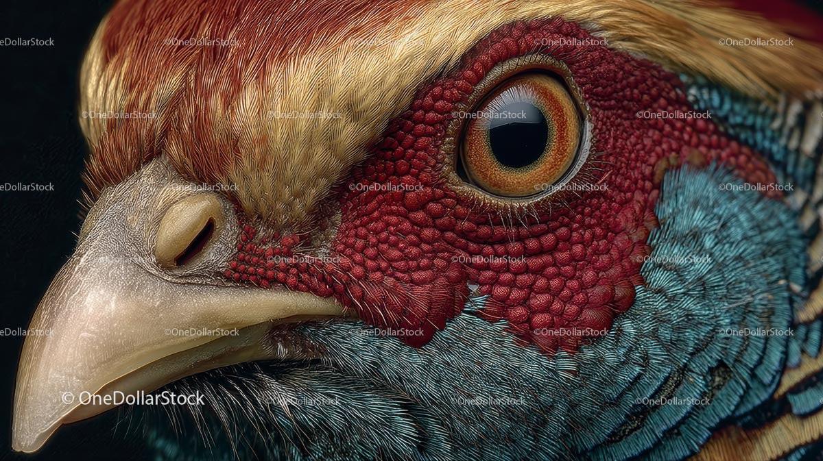 Close-Up Portrait of a Vibrant Pheasant's Eye and Feathers