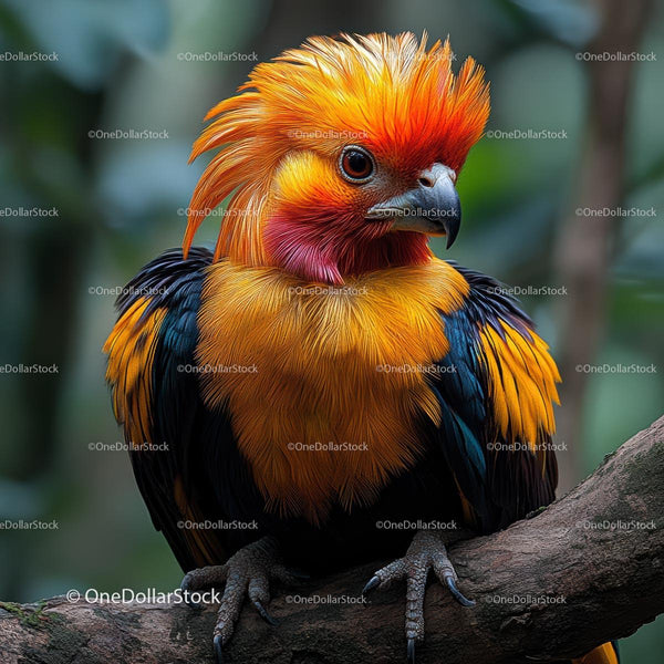Vibrant Exotic Bird with Colorful Plumage Perched on Branch