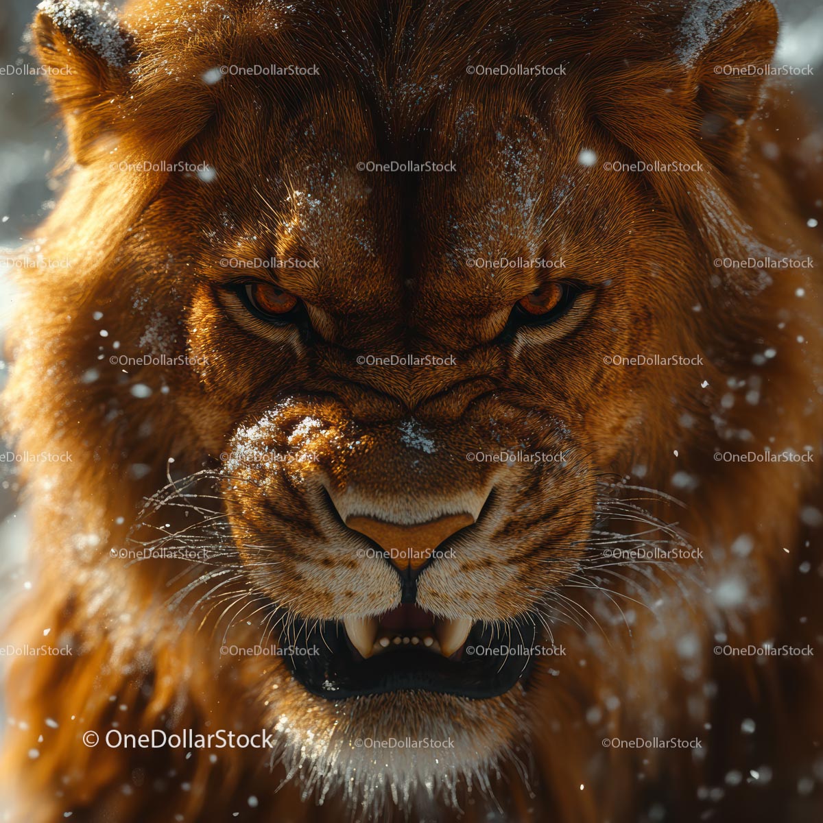 Majestic Lion with Snowflakes on Mane