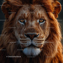 Majestic Lion with Lush Mane in Intense Close-Up