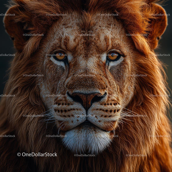 Majestic Lion with Lush Mane in Intense Close-Up