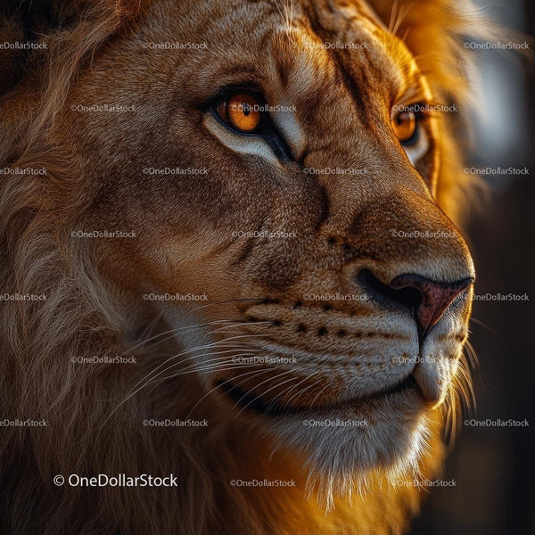 Majestic Lion in Golden Light Close-Up Portrait